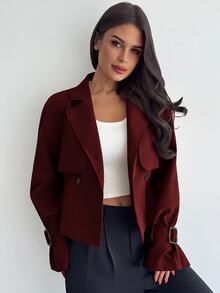 Firerie 女款優雅休閒卡其色風衣，秋季辦公商務休閒腰帶夾克，老錢風V領西裝亞麻混紡教師節 - 中紫紅色 - 查看 10