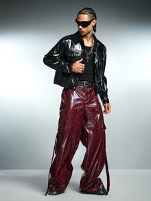 ROMWE MEN Street Life Plus Size Men's Casual Versatile Everyday Travel Pants - Burgundy - View 8
