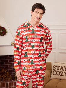 CoupledUp Christmas Print Men's Hoodie Loungewear Set - Multicolor - View 5