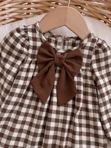 SHEIN Newborn Baby Plaid Bow Decor Casual Summer Dress - Multicolor - View 5