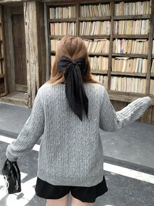 Bijouette Áo cardigan len tay dài màu xám size lớn với cổ nơ, che bụng và hông, tôn dáng cho dáng người quả lê và quả táo, phù hợp mọi size, không bó sát, phong cách Nhật Bản nhẹ nhàng cho đi làm, hẹn hò, du lịch và thư giãn - Xám - Xem 2