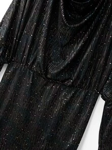 GlowEve CURVE Women's Autumn/Winter Shiny Cowl Neck Bodycon Long Sleeve Short Dress - Black - View 5