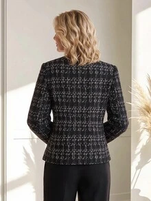 Miaspire Elegant Plaid With Gold Buttons, Women's Printed Jacket, Black And White Plaid, Suitable For Business, Work, And Parties, Perfect For Winter And Autum - Multicolor - View 2