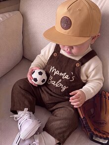Baby Boy Cute Versatile Casual Letter Pattern Corduroy Winter Romper Baby Boy Fall Clothes - Brown - View 3