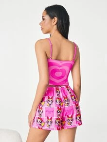 THE POWERPUFF GIRLS X SHEIN Set Piyama Atasan Camisole dan Celana Pendek Motif Kartun untuk Wanita - Baby Pink - View 2
