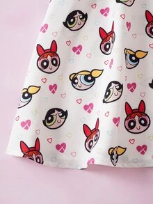 THE POWERPUFF GIRLS X SHEIN Gaun Kasual Anak Perempuan Remaja dengan Tali Bahu Tipis THE POWERPUFF GIRLS - Putih - View 6