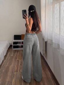 Muchica Women's Casual Daily Denim Jeans With Pockets And Buttons - Light Grey - View 6