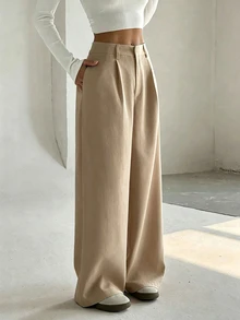 Flirla Petite Women's Winter Essential: Casual Trousers, Loose-Fitting And Draped, Perfect For Petite Women In Office Work, In A Grey-Apricot Color. - Apricot - View 3