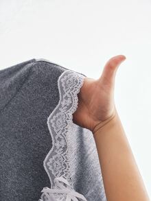Côtesoire Women's Southern French Romantic Minimalist Lace Long Sleeve Loose Long Nightgown - Light Grey - View 3