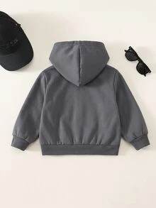 SHEIN 中性嬰兒男/女童加厚抓絨休閒黑色連帽冬季夾克，抓絨，加厚 - 彩色 - 查看 2
