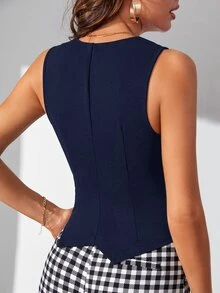 SHEIN Tall Solid Button Front Vest Blazer In Fall/Winter, Tall Women - Navy Blue - View 2