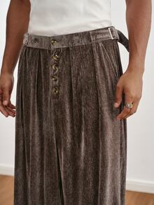 TOKVUE Men's Button Design Pleated Wide Leg Loose Casual Pants - Coffee Brown - View 4