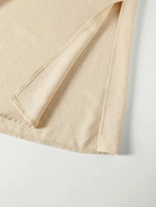 Linhara CURVE Plus Size Women's Apricot Casual Summer Country Style Elegant Vacation Button Half-Placket Batwing Sleeve Dress - Apricot - View 9