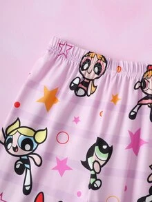 THE POWERPUFF GIRLS X SHEIN 女童卡通印花長袖上衣與長褲家居服套裝 - 粉色 - 查看 7