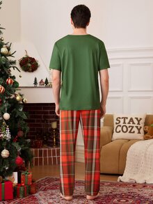 CoupledUp Hamburger Fries Print Short Sleeve Pants Men's Pajama Set Lounge Sleep Black Summer Cute - Multicolor - View 3