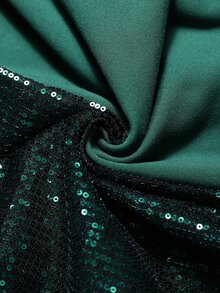 Miaspire Plus Size Women's Winter Elegant Party Dark Green Sequin Patchwork Shiny Top - Dark Green - View 7