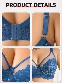 Divavoom 1pc Lace Plus Size Underwire Bra - Navy Blue - View 5