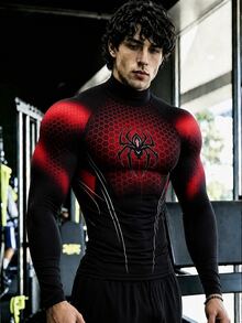 RISE LYT Men's Spider Print Raglan Long Sleeve Sports T-Shirt - Multicolor - View 4
