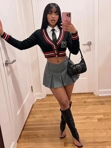Amplova 女款針織薄款開襟衫，適合返校季，校園風，性感前衛 - 彩色 - 查看 6