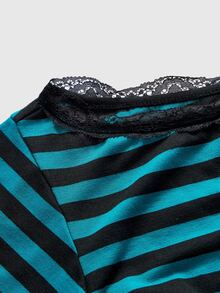 ROMWE Y2K Women's Off-Shoulder Striped Lace T-Shirt - Multicolor - View 3