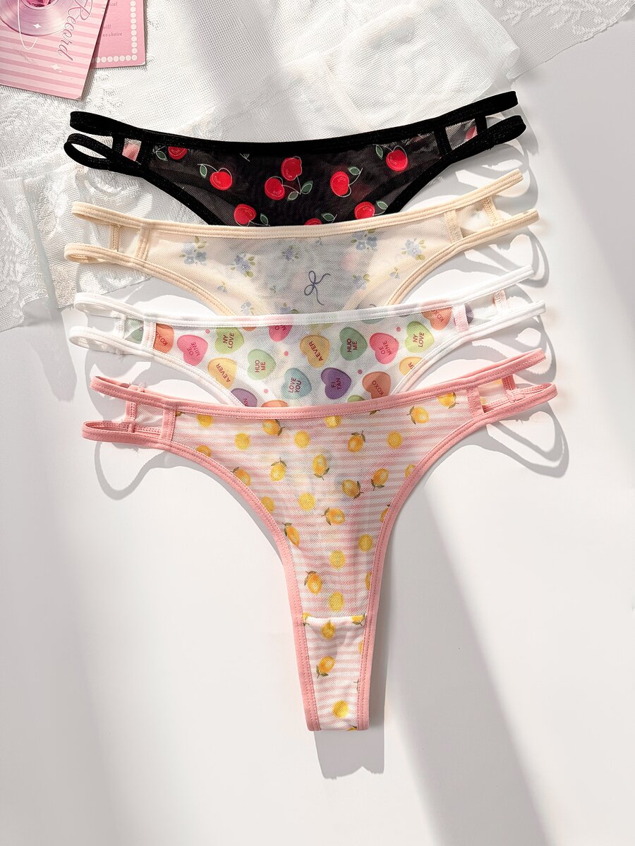 PetitDoll 4pcs Simple Comfortable Mesh Triangle Panties - Multicolor - View 1