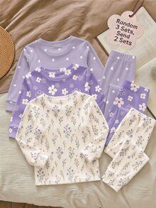 Baby Girl Casual Minimalist Slim Fit Round Neck Long Sleeve Long Pants Loungewear Multi-Piece Set Suitable For Autumn/Winter Snug Fit Set Pcs - Multicolor - View 2