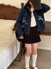Dazy Kids 青少年女孩秋季服飾 女孩 (大號) 純色針織開襟衫 - 黑色 - 查看 3