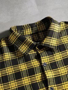 ROMWE MEN High Street Style Asymmetrical Patchwork Plaid Shirt Deconstructed Design Lapel Long Sleeve Loose Oversized Retro Casual Shirt - Multicolor - View 3
