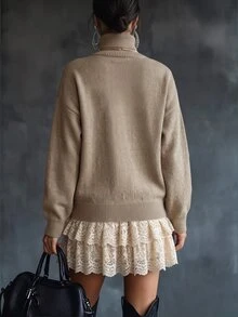 Omancia Women's Solid Color Casual Versatile Daily Wear Long Sleeve Sweater - Khaki - View 2