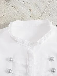 Muvela Women's Button Design Ruffle Collar Long Sleeve Casual Shirt - Beige - View 8