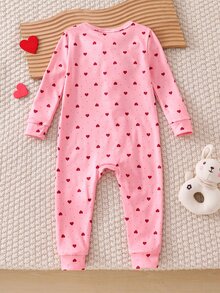 Baby Girl Pink Cute Long Sleeve Long Leg Fitted Romper Loungewear - Pink - View 2