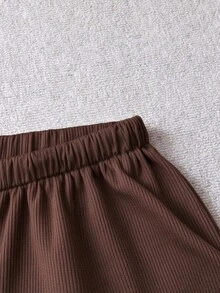 SHEIN LUNE 女款極簡抽繩腰休閒長褲，適合日常穿著、秋季穿搭、上班通勤與外出 - 棕色 - 查看 4