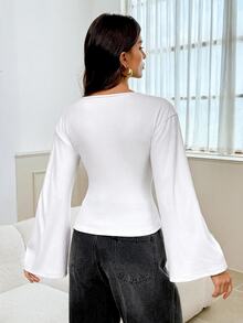 SHEIN Tall 女款休閒百搭純色喇叭袖上衣 - 白色 - 查看 2
