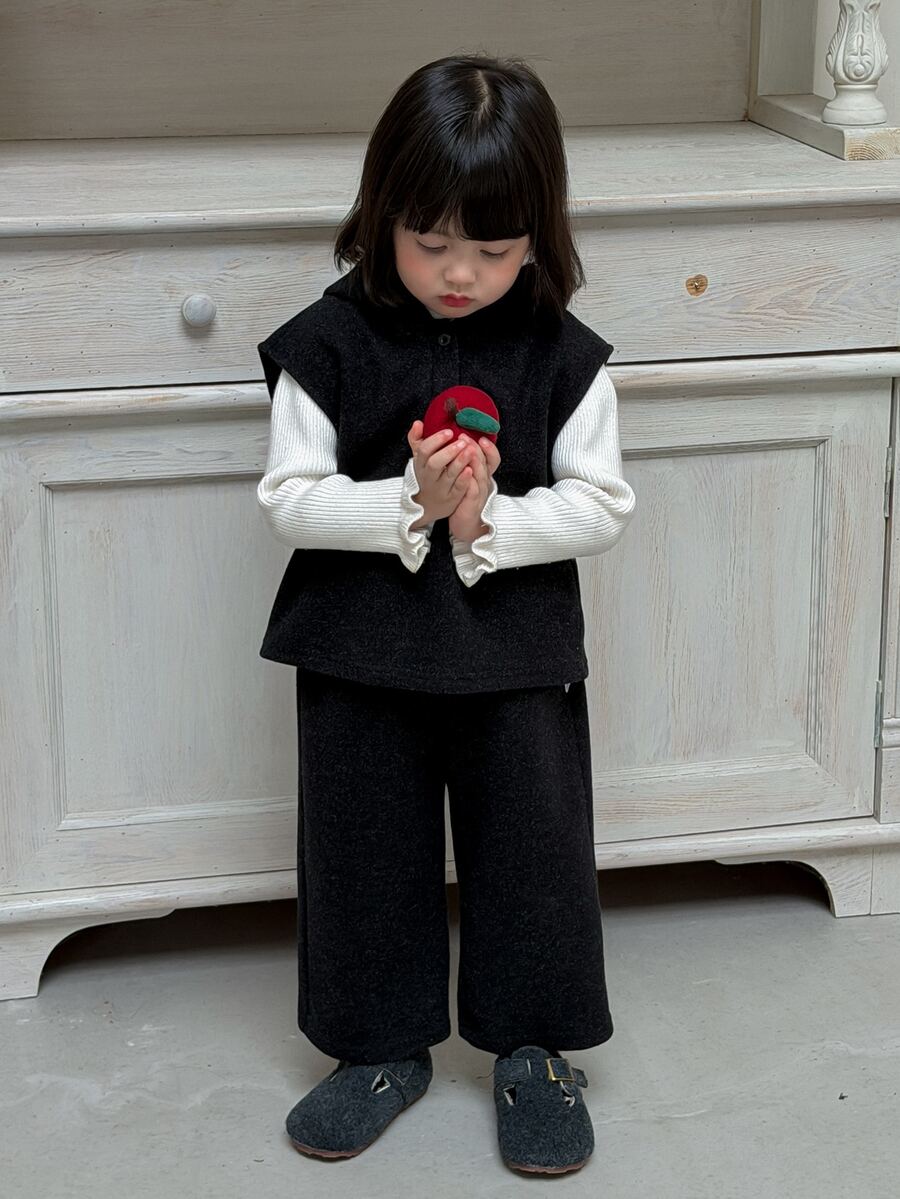 DAZY Infant/Toddler (Girl) Hooded Korean Style Solid Color Casual Sweatshirt Set, Autumn/Winter - Grey - View 1