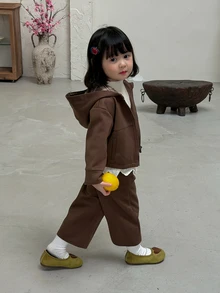 DAZY Baby Girl Hooded Long Sleeve Sweatshirt And Pants Set - Coffee Brown - View 3