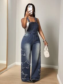 BamGleam Cowgirl Outfit Standard Size Women's Blue Non-Stretch Denim Overalls - Dark Wash - View 8