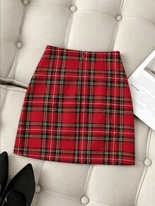 SHEIN Franclia 不對稱格紋性感抓皺迷你裙修身顯瘦 - 彩色 - 查看 2