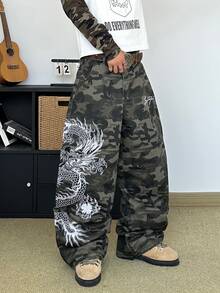 STEELVANCE Streetwear Retro Fashion Serbaguna dengan Desain Bordir, Celana Jeans Denim Kasual Longgar Lurus Lebar (Sabuk dan Aksesoris Tidak Termasuk) - Hijau Tentara - View 4