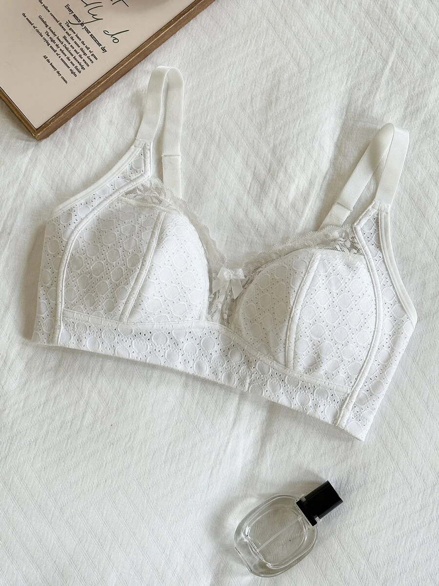 Napfluff 1pc White Lace Minimalist Women's Bra - White - View 1