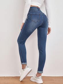 EMERY ROSE High Waist Slant Pocket Skinny Black Jeans - Blue - View 2