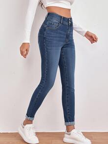 EMERY ROSE High Waist Slant Pocket Skinny Black Jeans - Blue - View 4
