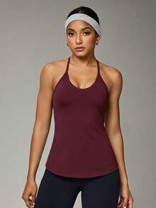 Solea Cove Solea Cove 女款素色休閒日常旅行運動掛脖領T恤 - Bold Plum - 查看 4
