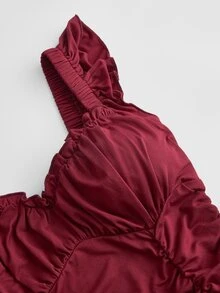 Sweetness Women's Burgundy Elegant Mesh Mini Dress For Party, Cocktail, Afternoon Tea, Graduation, Birthday, Christmas - Burgundy - View 3