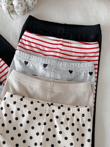 SHEIN LMoss Kids 女嬰針織純色波點條紋愛心圖案荷葉邊飾T恤與長褲10件套 - 杏色 - 查看 5