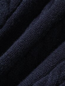 Dazy Kids (Gadis Remaja) Sweater Rajut Kabel Lengan Panjang Pas Badan Model Dasar, Musim Gugur/Dingin - Navy Blue - View 9