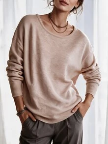 Holdful Holdful Women's Minimalist Comfortable Long Sleeve Sweater, Warm For Autumn/Winter - Champagne - View 5
