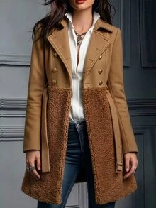 Balvessa Women's Colorblock Casual Versatile Daily Wear Overcoat - Camel - View 1