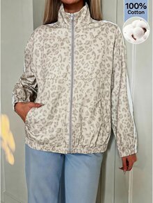 SHEIN EZwear 豹紋針織女款休閒夾克 - 灰色 - 查看 6