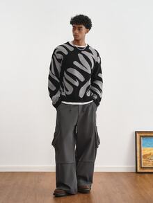 TOKVUE Celana Kargo Pria Minimalis dengan Kancing dan Tali Serut - Dark Grey - View 4