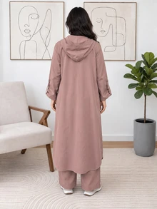 Solavon Plus Size Button Long Sleeve Jacket And Loose Pants 2 Pieces Set - Grey - View 2